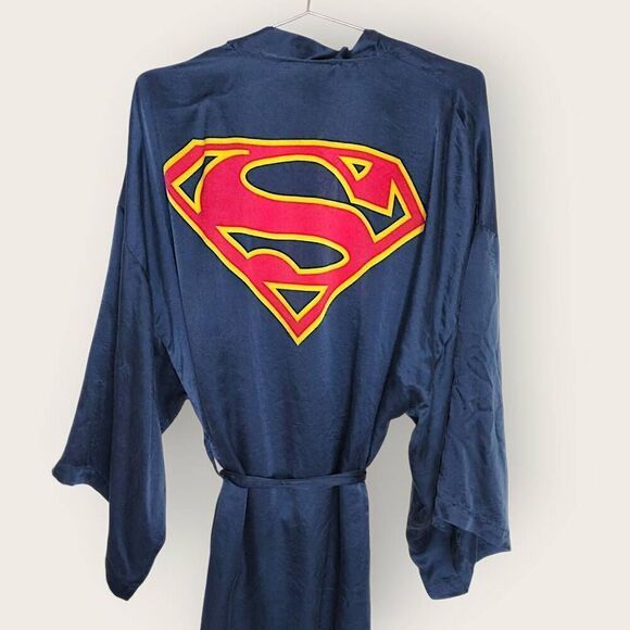 Superman DC Comics Robe Mens One Size Silk‎ Kimono 1999 Belt Vintage - Picture 5 of 11